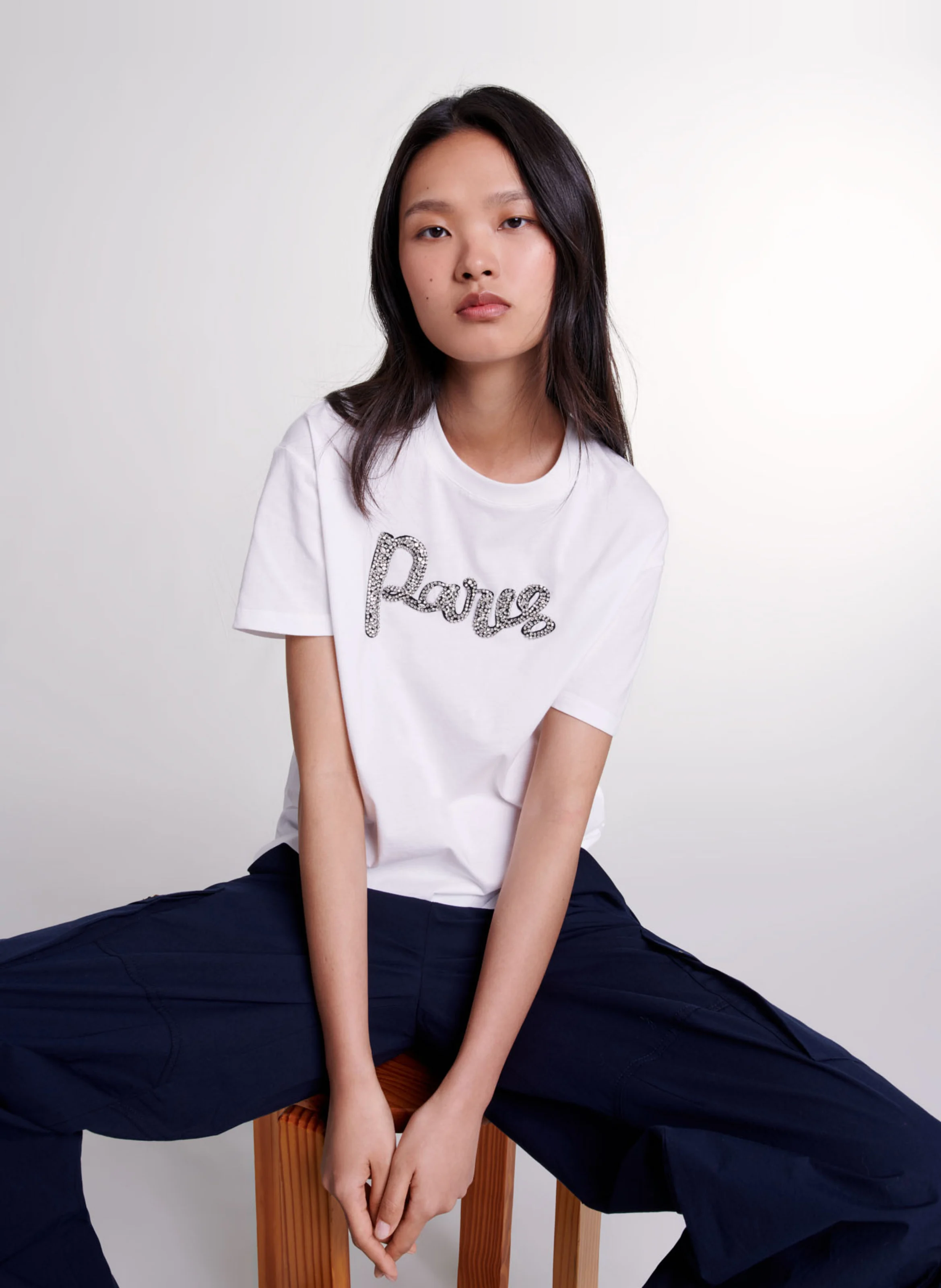 Tee-shirt droit col rond en coton | Blanc