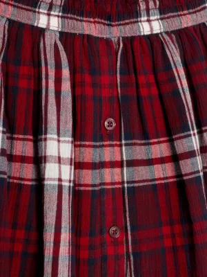 Saia midi xadrez tartan com cintura alta e amarração tipo paperbag