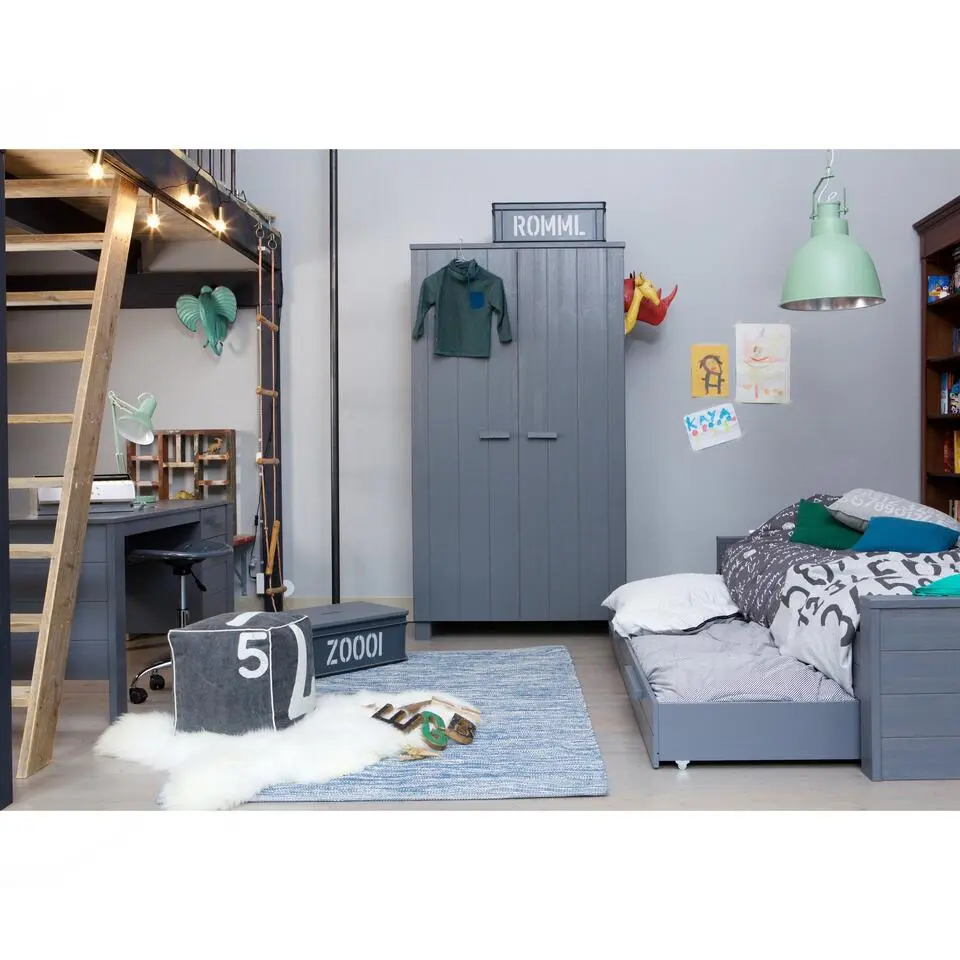 WOOOD Dennis Bed Incl.Bedlade/Lattenrol - Grenen - Staalgrijs -219x95