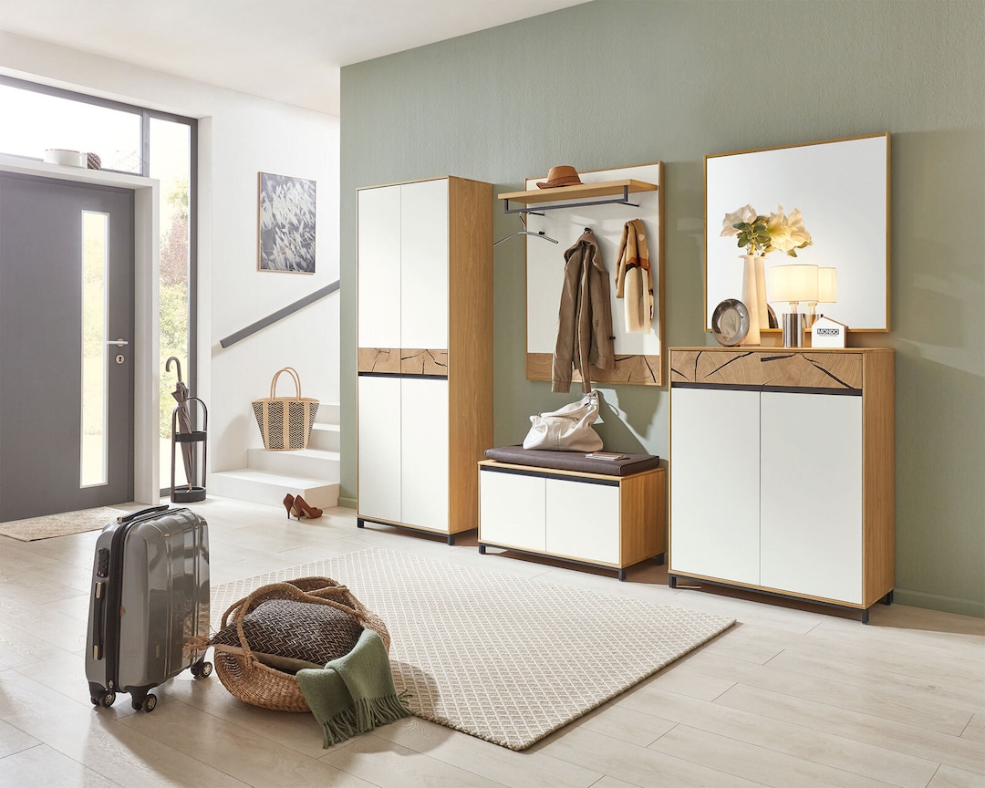MONDO Garderobenschrank CASTINO Eiche Bianco/ Lack weiß