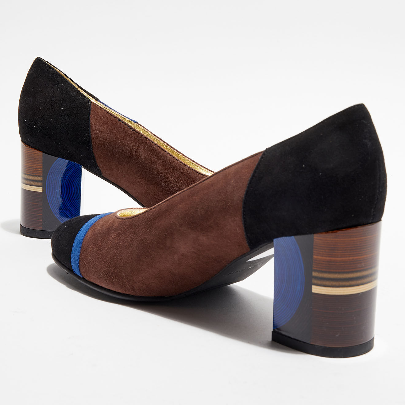 Azurée Cannes Escarpins en Cuir Radori marron/noir/bleu marine - Talon 6 cm