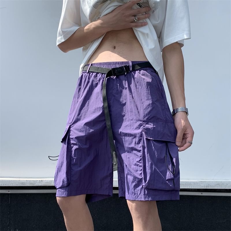blastealle - Hoge taille, effen, wijde cargo shorts