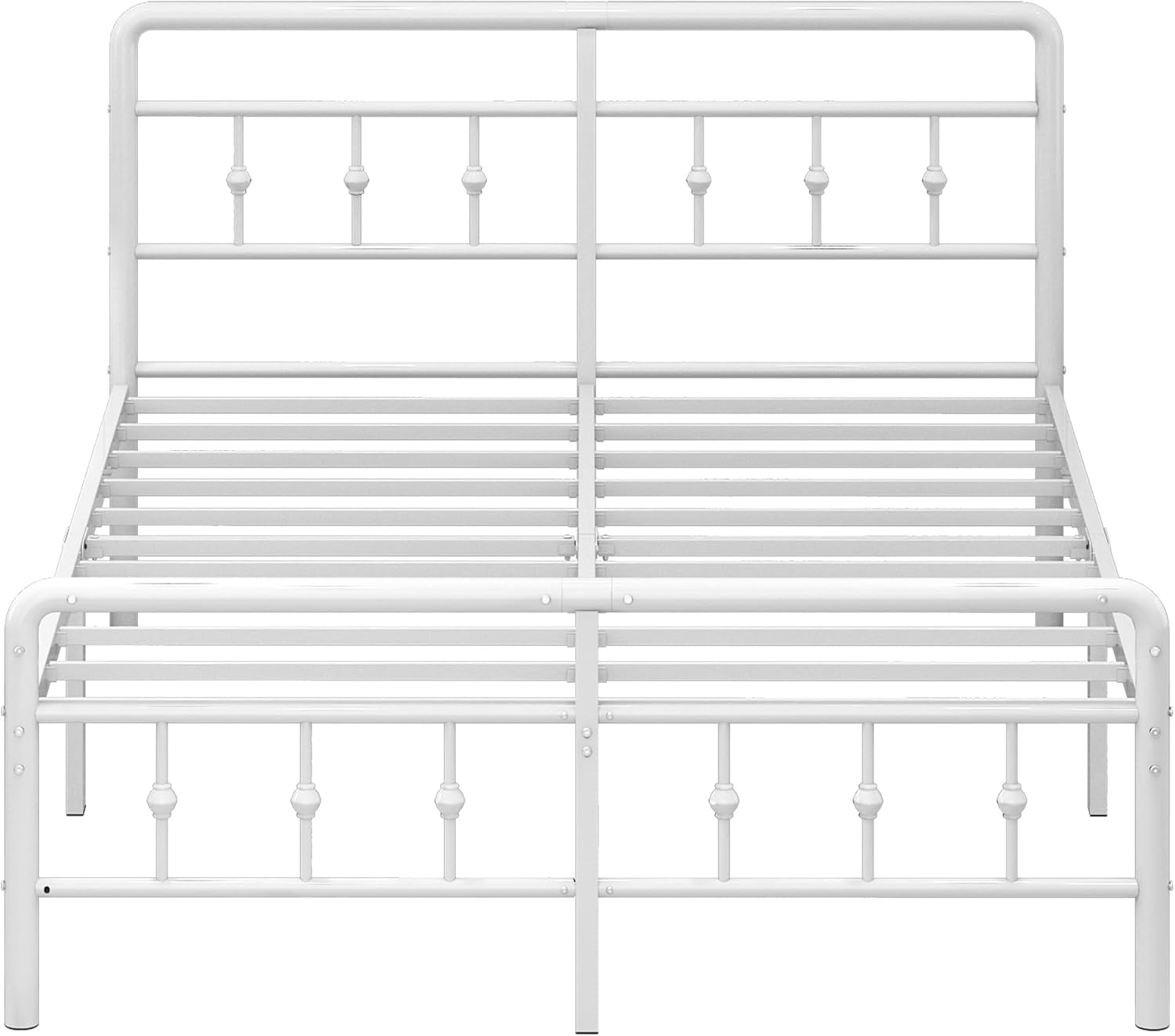 EMODA Bettgestell 120 x 200 cm, Metallbett Doppelbett mit Kopfteil und Fußteil im viktorianischen Stil, 36 cm hoch mit Stahl-Lattenrost, Geräuschfrei, Einfache Montage, Weiß