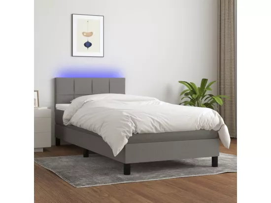 Sommier tapissier avec matelas et LED Gris foncé 90x190cm Tissu