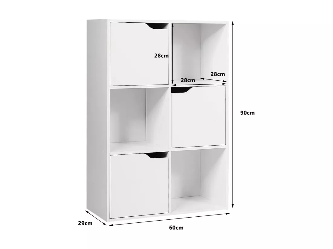 Bibliothèque étagère de rangement 6 cases, 3 cubes ouverts 28 x 28 cm, blanc