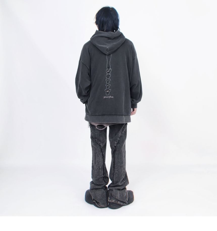 Derbundy - Lange mouwen skeletprint hoodie met distressed wash