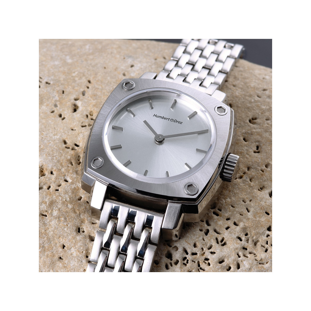 Montre HUMBERT-DROZ hd lou femme mecanique, bracelet acier argent
