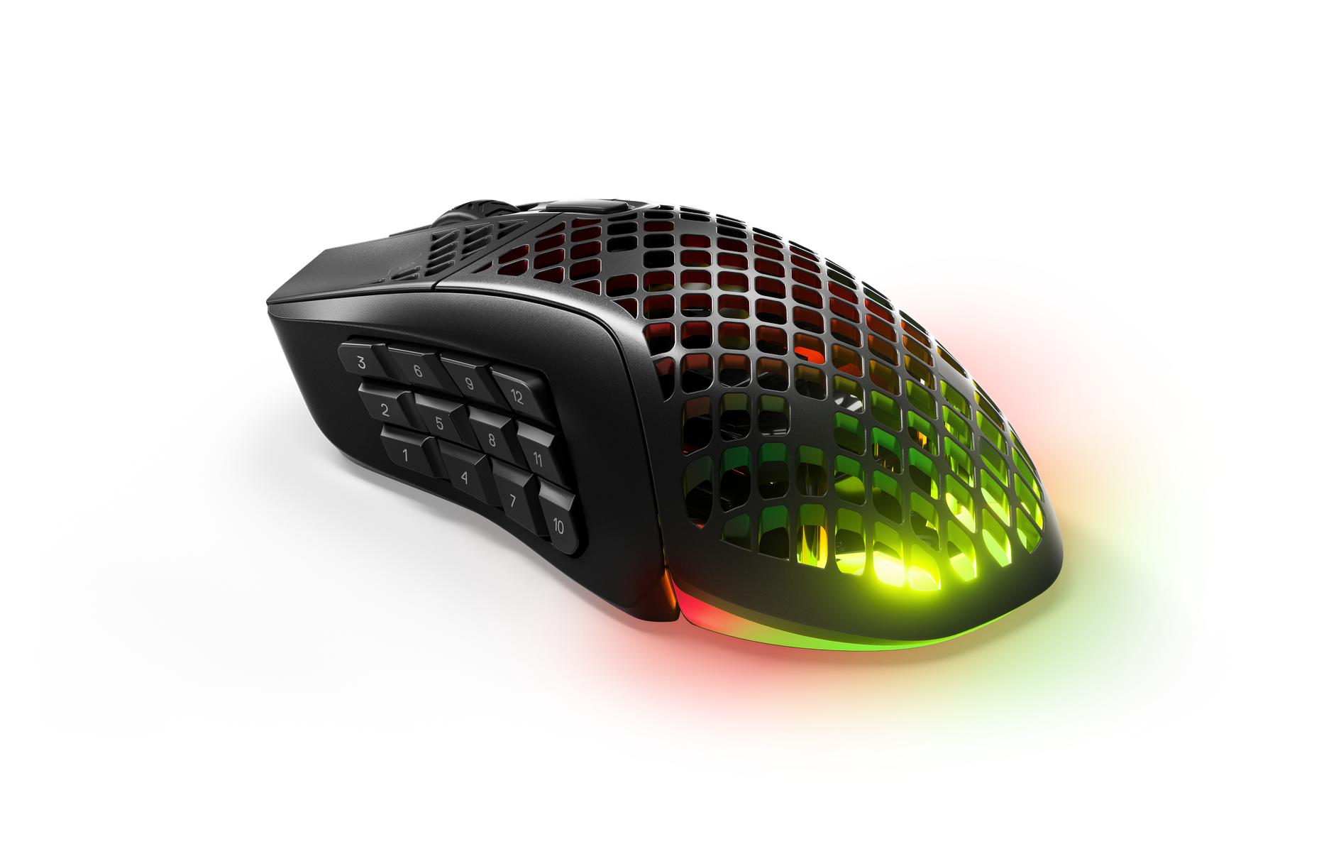 Gaming-Maus Aerox 9 Wireless<br>Ultraleichte, kabellose Gaming-Mouse mit ergonomischem 18-Tasten-Layout und RGB-Beleuchtung