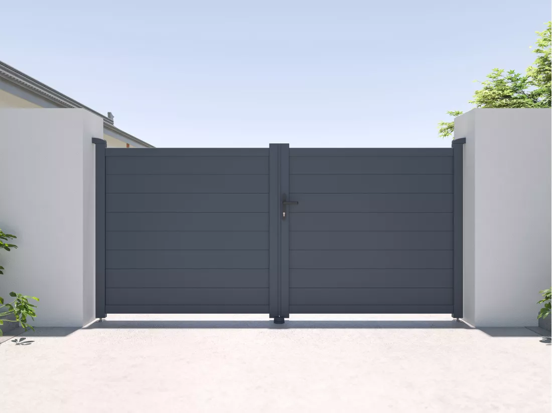 Portail battant aluminium plein L305 x H150 cm anthracite - NAZARIO