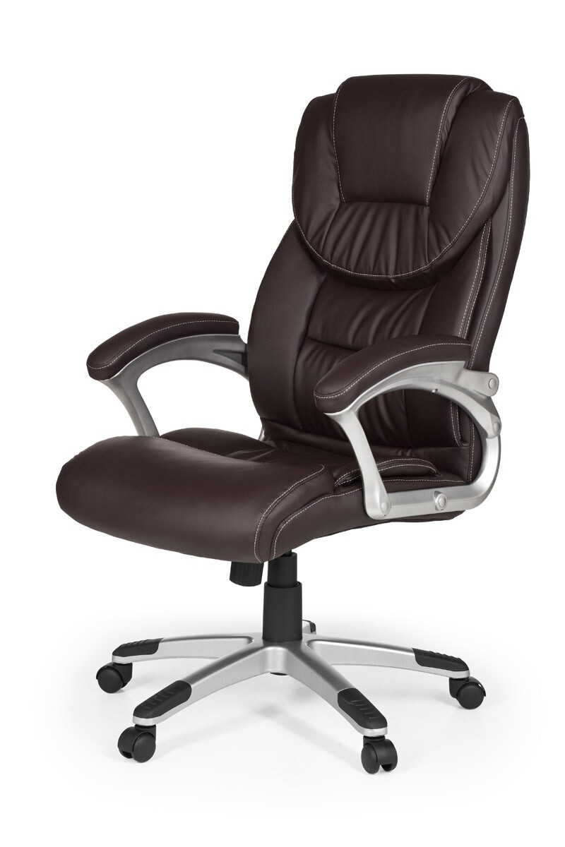 KADIMA DESIGN Großer Bürostuhl: Extra hohe Rückenlehne, Wippmechanik, Lendenwirbelstütze, Kunstleder, Braun.