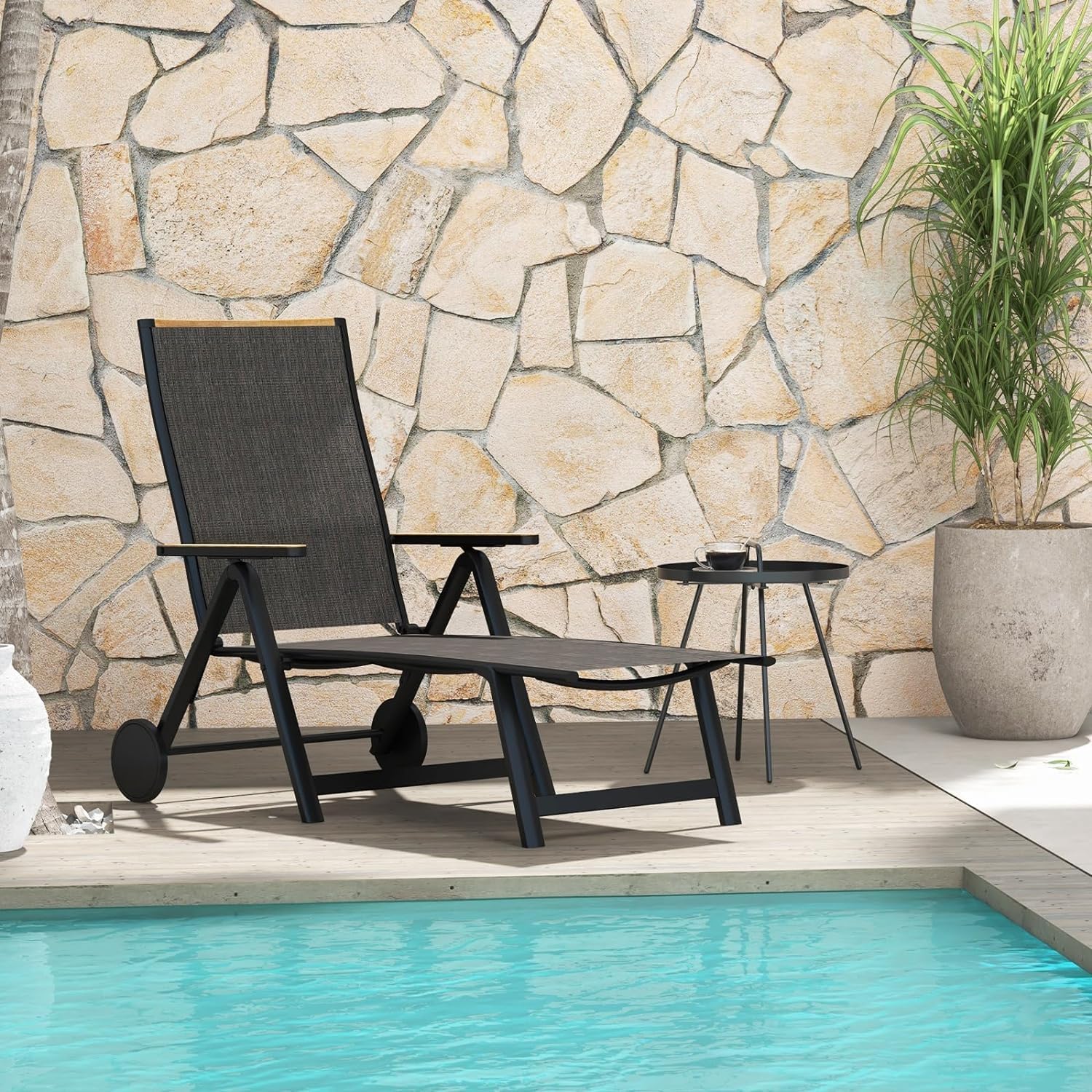 Grand patio Liegen Sonnenliegel Klappbar, Aluminium Gartenliege mit 6-Fach Verstellbare, Mesh Gewebe, Wetterfest, Relaxsessel für Balkon, Terrasse (Schwarz)