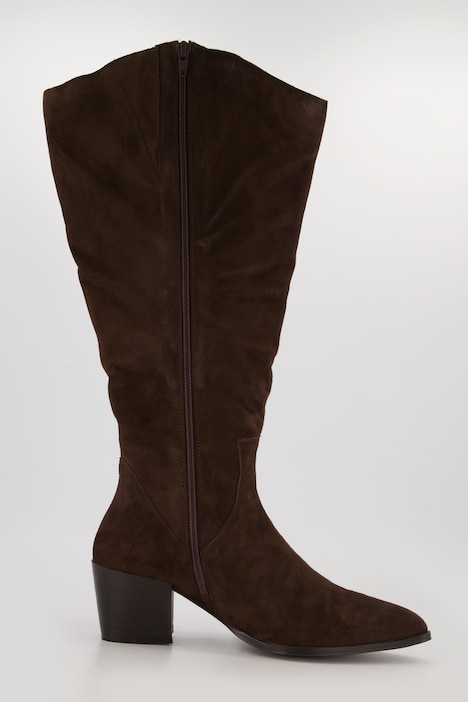 Lederstiefel, XL-Schaft, Veloursleder, Raffungen Weite H