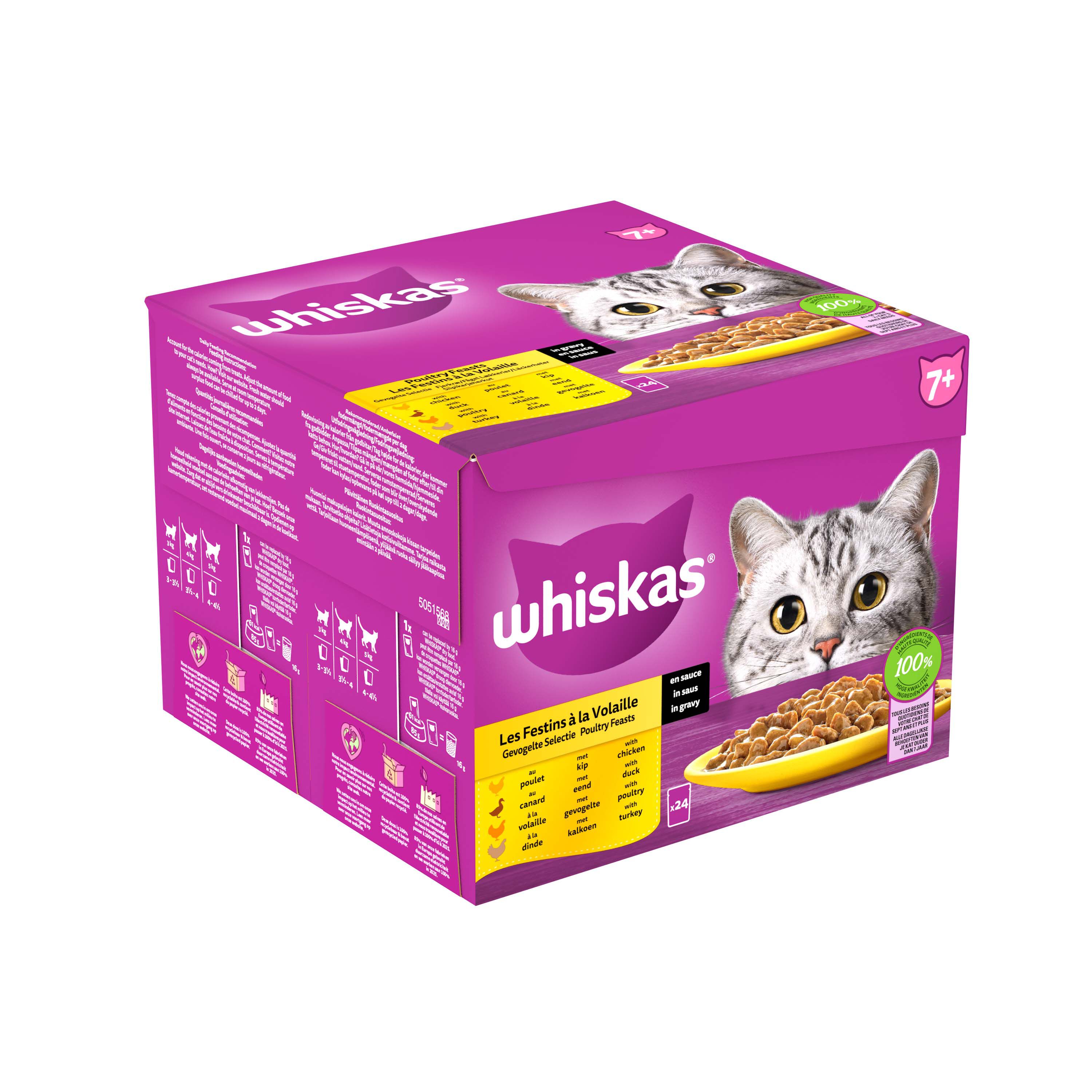 Whiskas  7  Gevogelte Selectie - Kattenvoer - 24x85 gram - 2040 Gram - saus