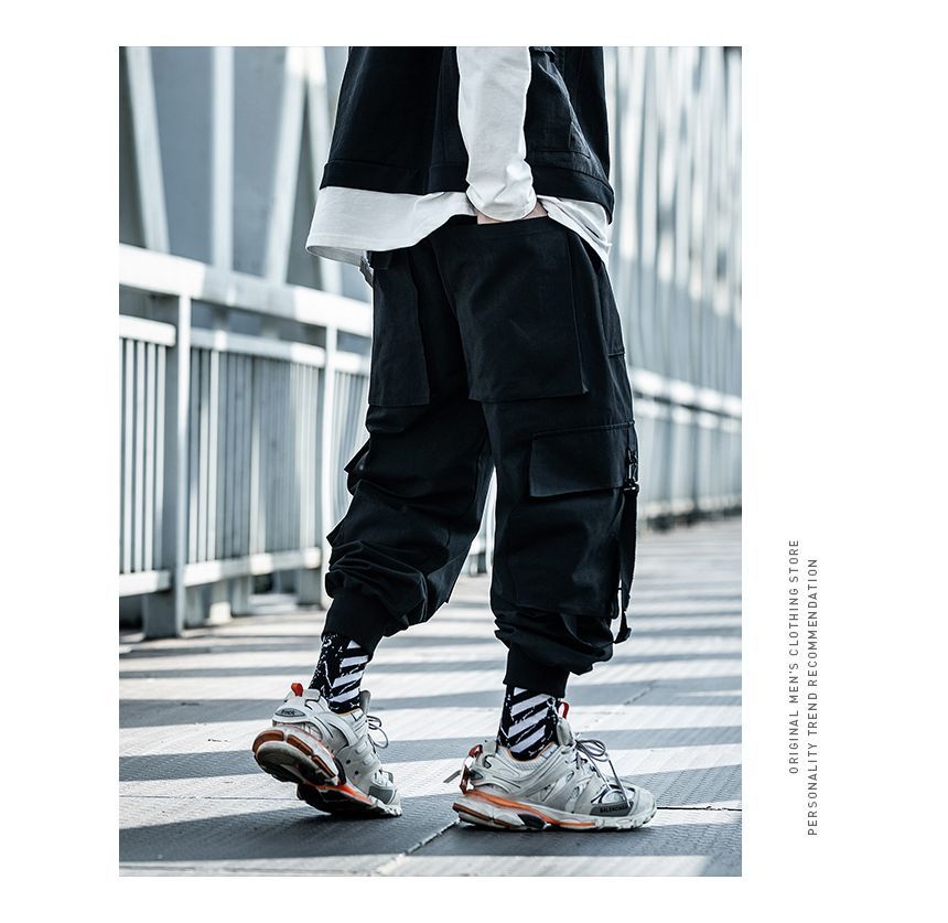 GRAYCIOUS - Mid Rise Cross Straps Buckled Cargo Baggy Pants