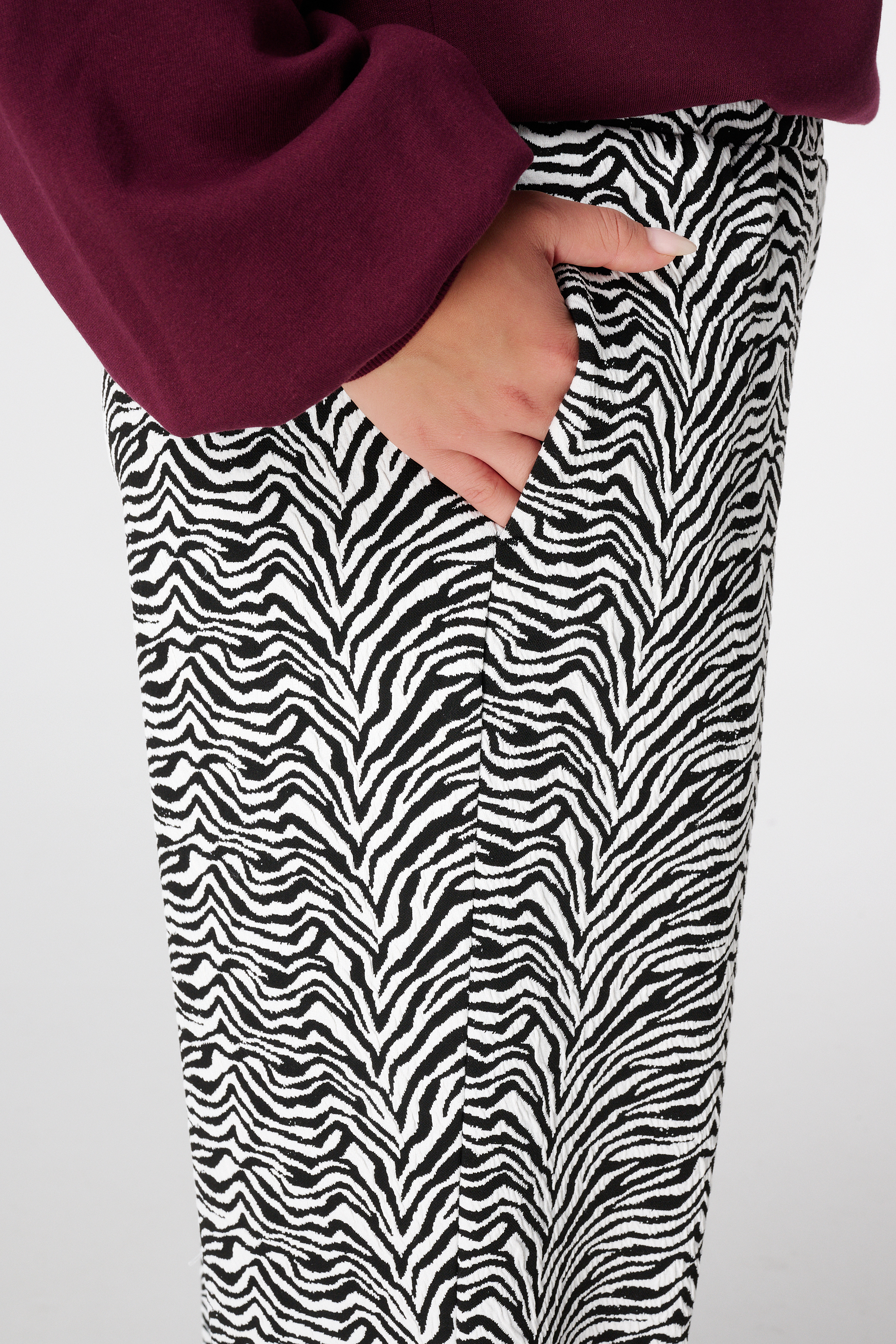 Wijde broek met zebra print Multi zwart-wit