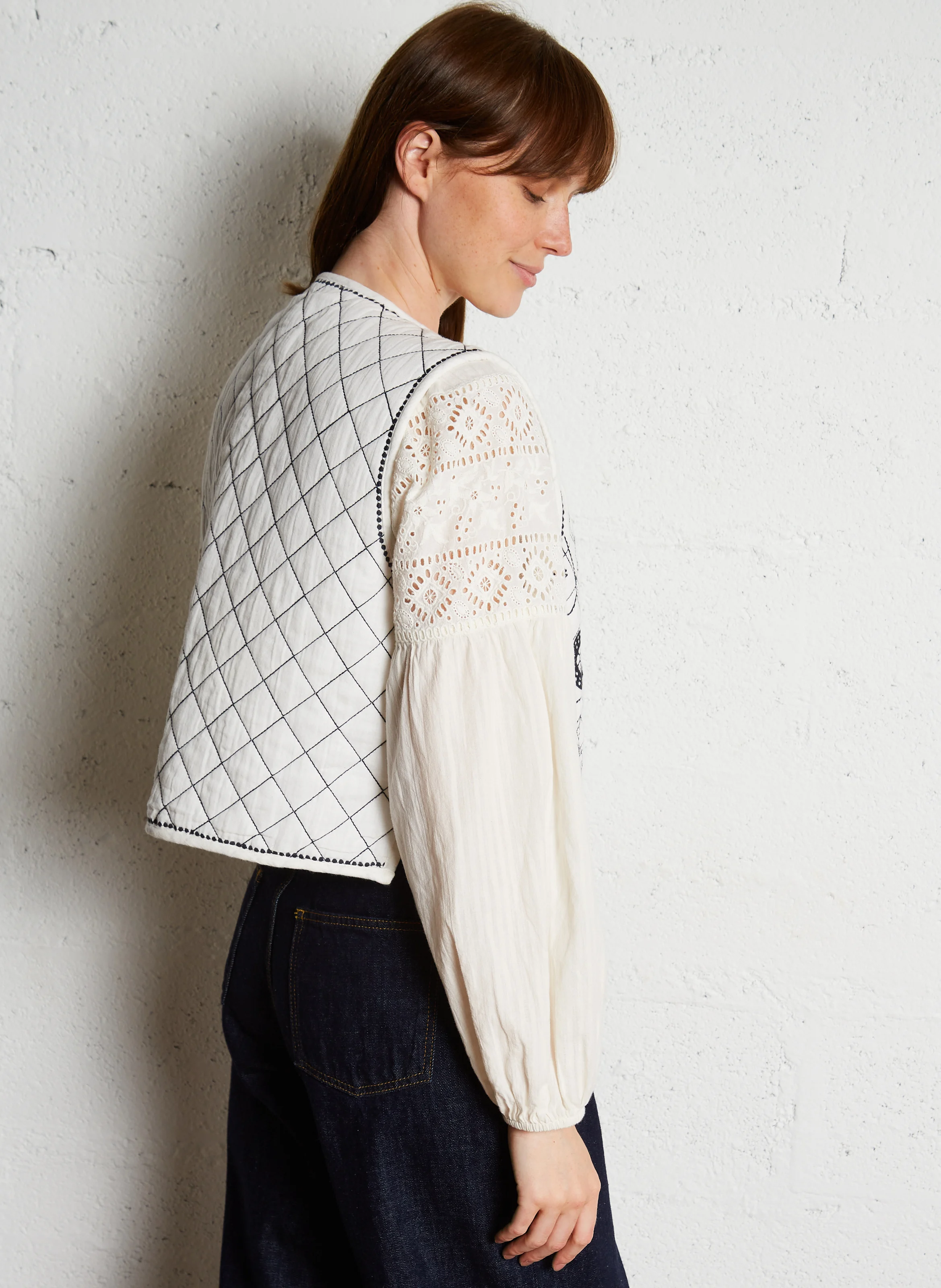 CALLIOPEE - Gilet brodé en coton | Beige