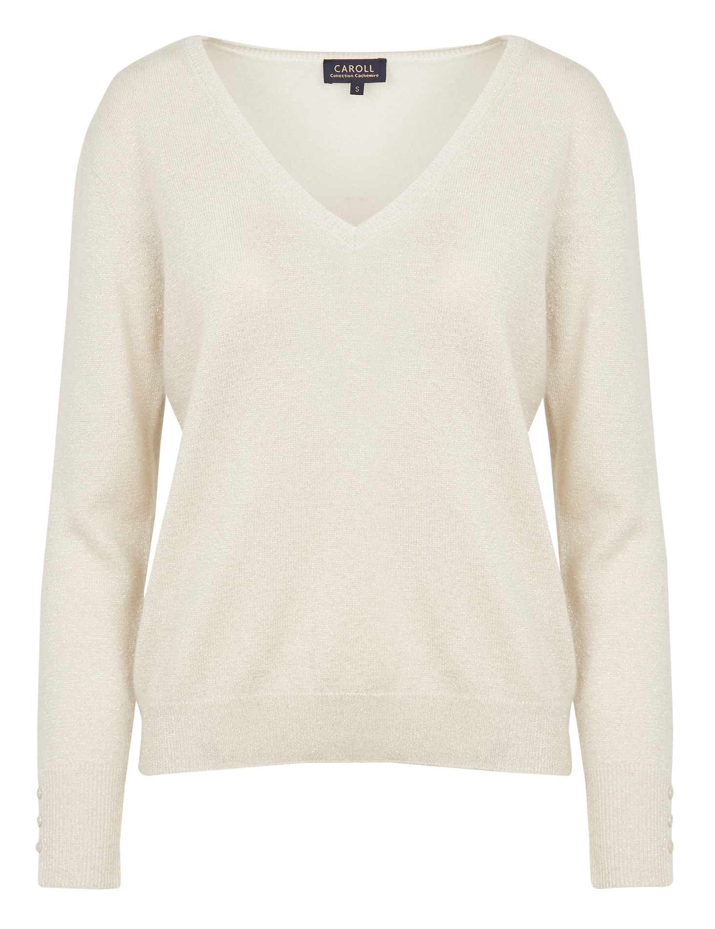 MARIANNELU - Pull droit col V métallisé en cachemire mélangé| Beige