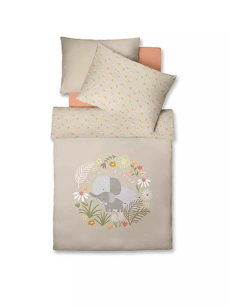 FLEURESSE Satin Kinderbettwäsche 70x90cm/140x200 KIDS B Beige  beige