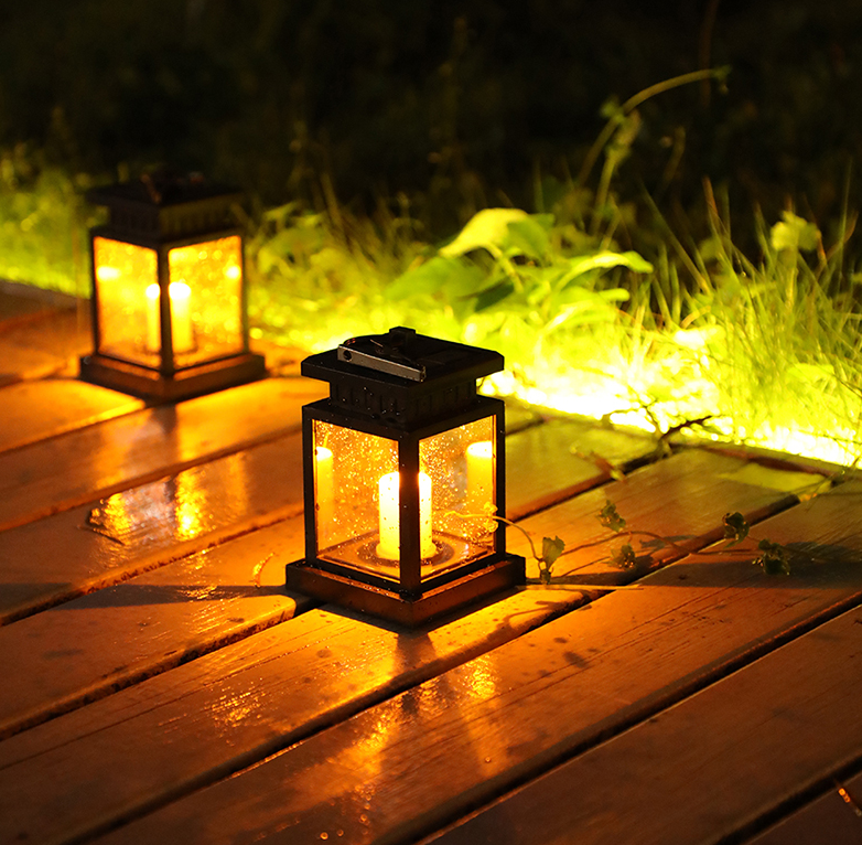 (13x9cm) LED Solar Lampe Outdoor Laterne Gartenleuchte Spritzwassergeschützt IP65 - Kerze (Warmweiss)