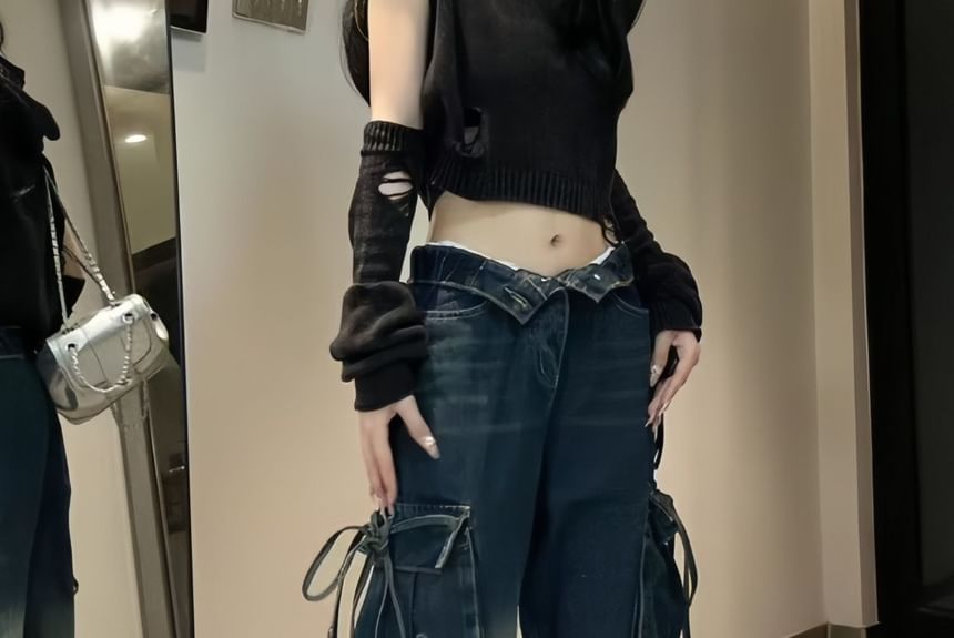 Jerolenea - Losse cargojeans met lage taille en franjes