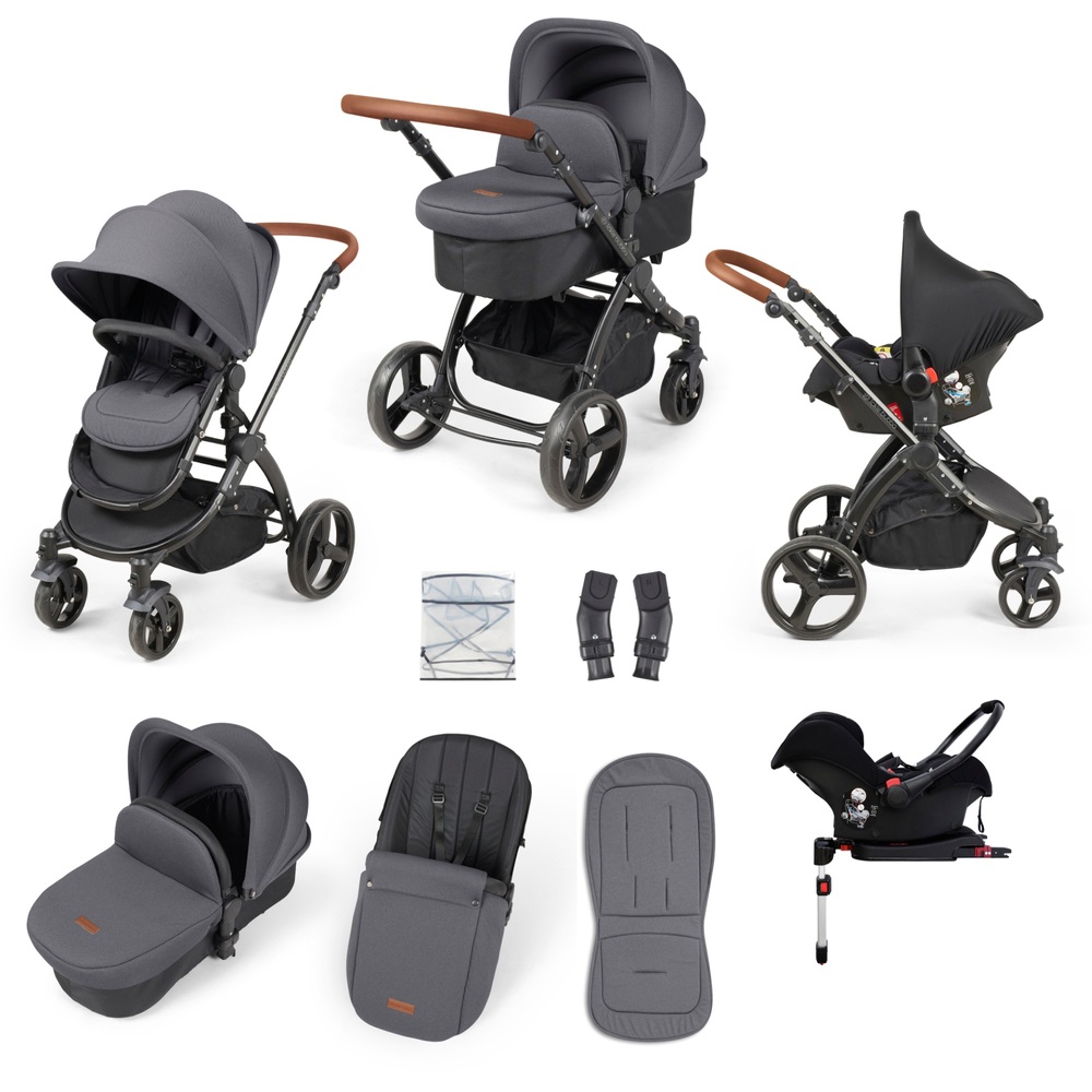 Ickle Bubba Stomp Urban 3-in-1 Reisesystem mit Autositz & ISOFIX-Basis, Schiefergrau