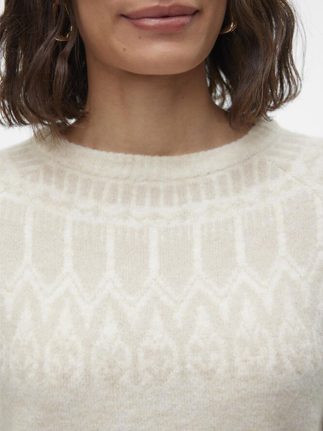 Vero Moda VMSIMONE LS NORDIC PULLOVER GA REP Birch/w. silver lining