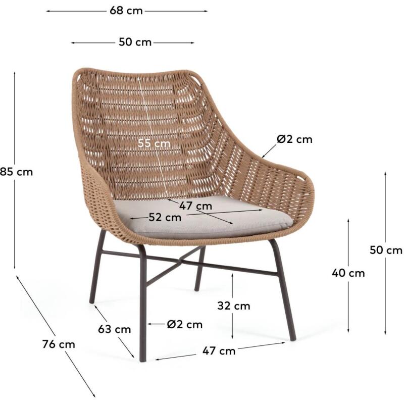Fauteuil Abeli - corde - pied acier beige