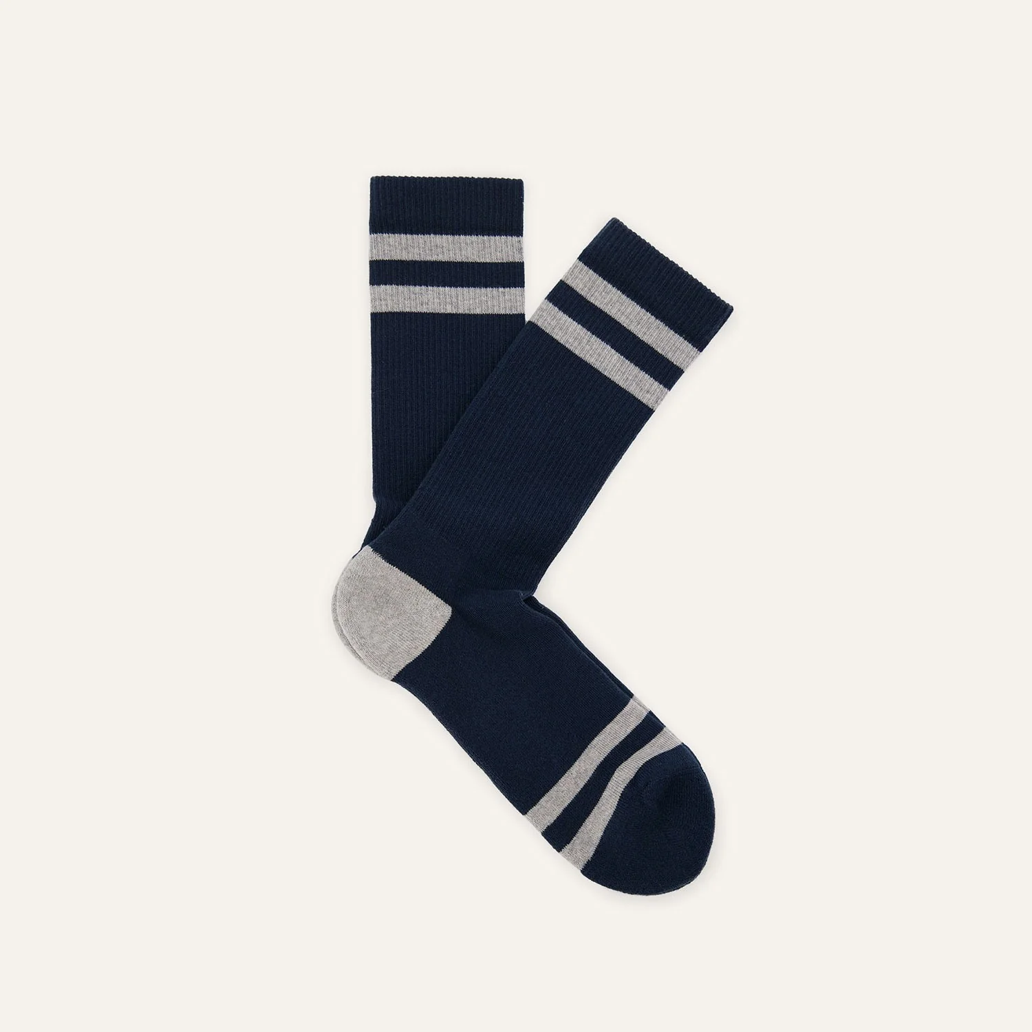 Navy and gray striped socks
