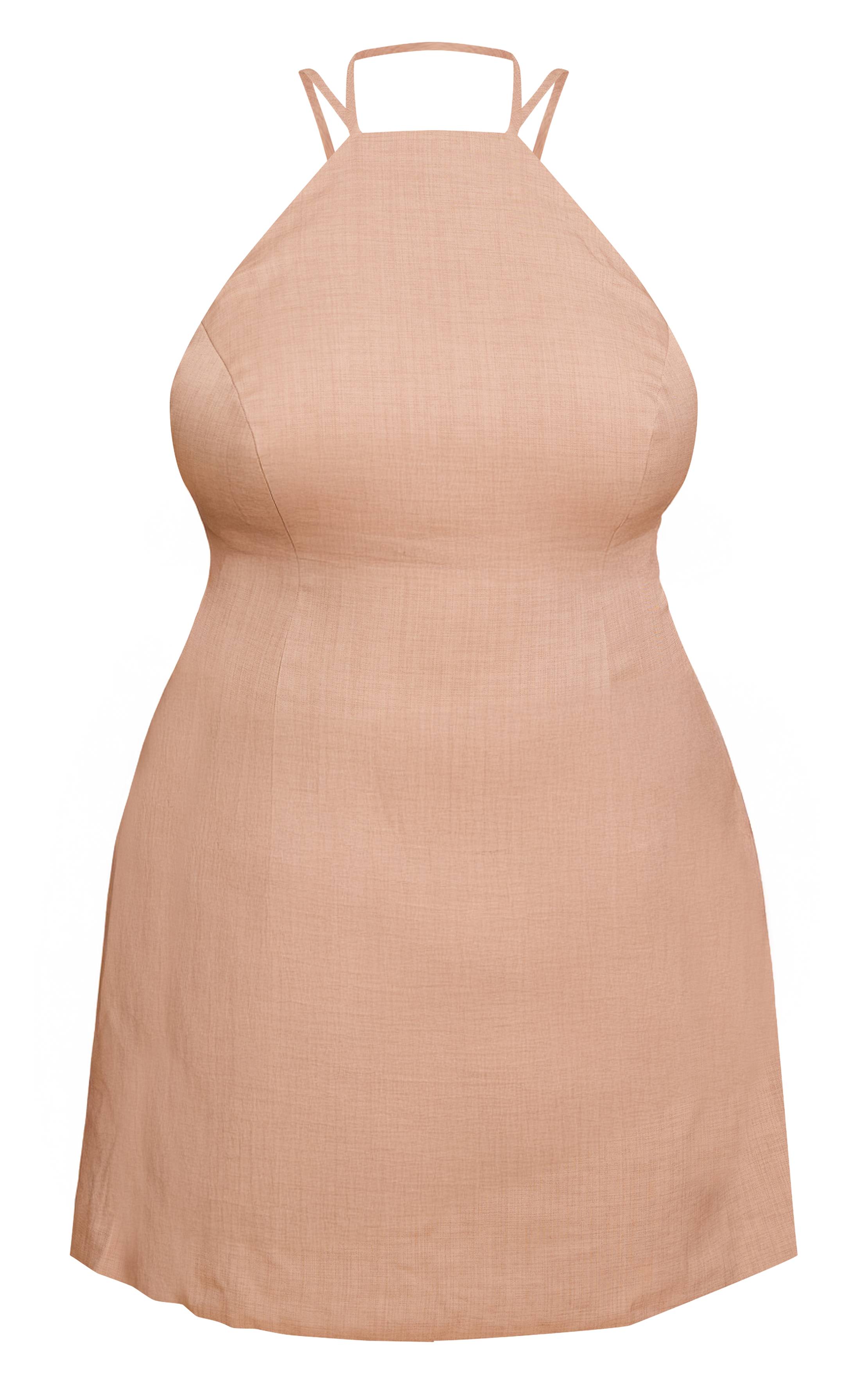 Gris Pierre Robe Mini Trapèze Grande Taille Tissée À Encolure Américaine