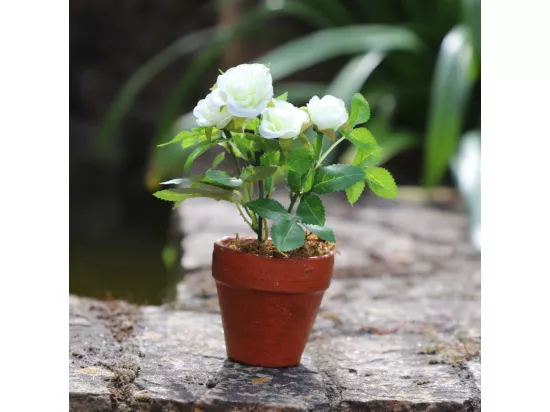 ~Rosier plante fleur artificielle extérieur cimetière tissu blanc 12cm
