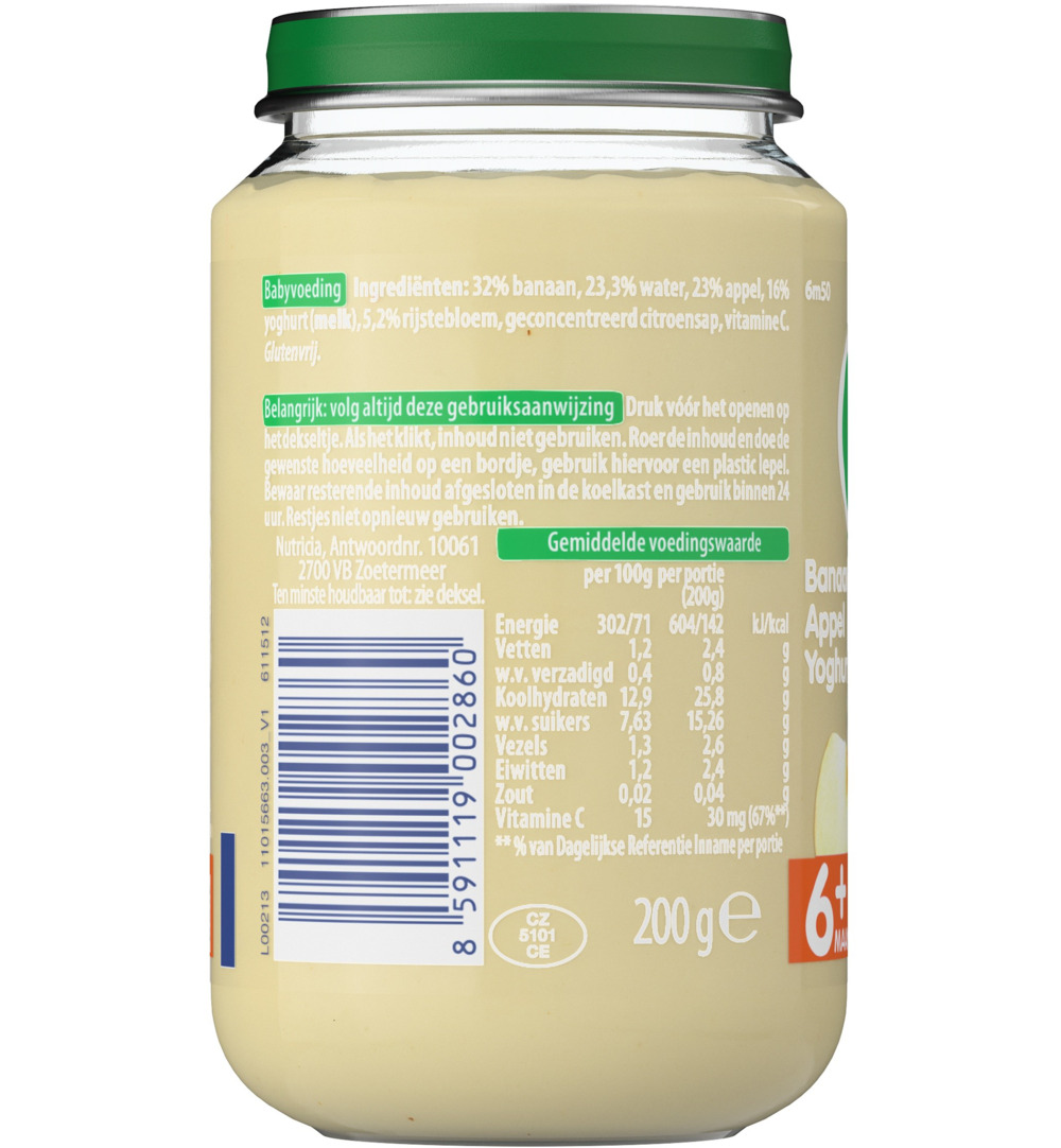 Olvarit Banaan appel yoghurt 6M50 (200 gr)