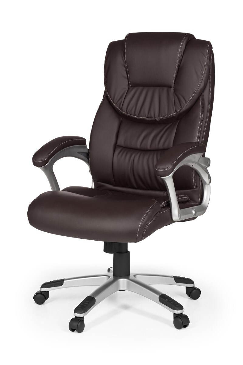 KADIMA DESIGN Großer Bürostuhl: Extra hohe Rückenlehne, Wippmechanik, Lendenwirbelstütze, Kunstleder, Braun.