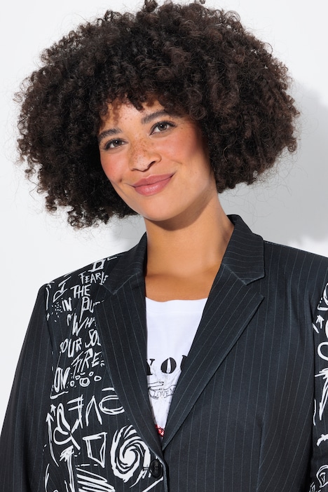 Blazer, oversized, Nadelstreifen, Metallic-Print