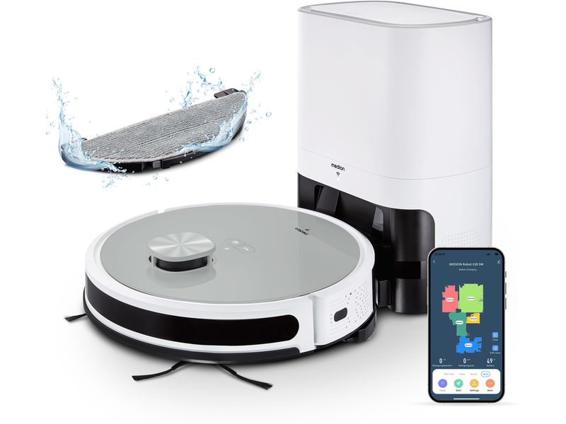 Medion Saug- und Wischroboter X21 mit Absaugstation Saugroboter mit Wischfunktion