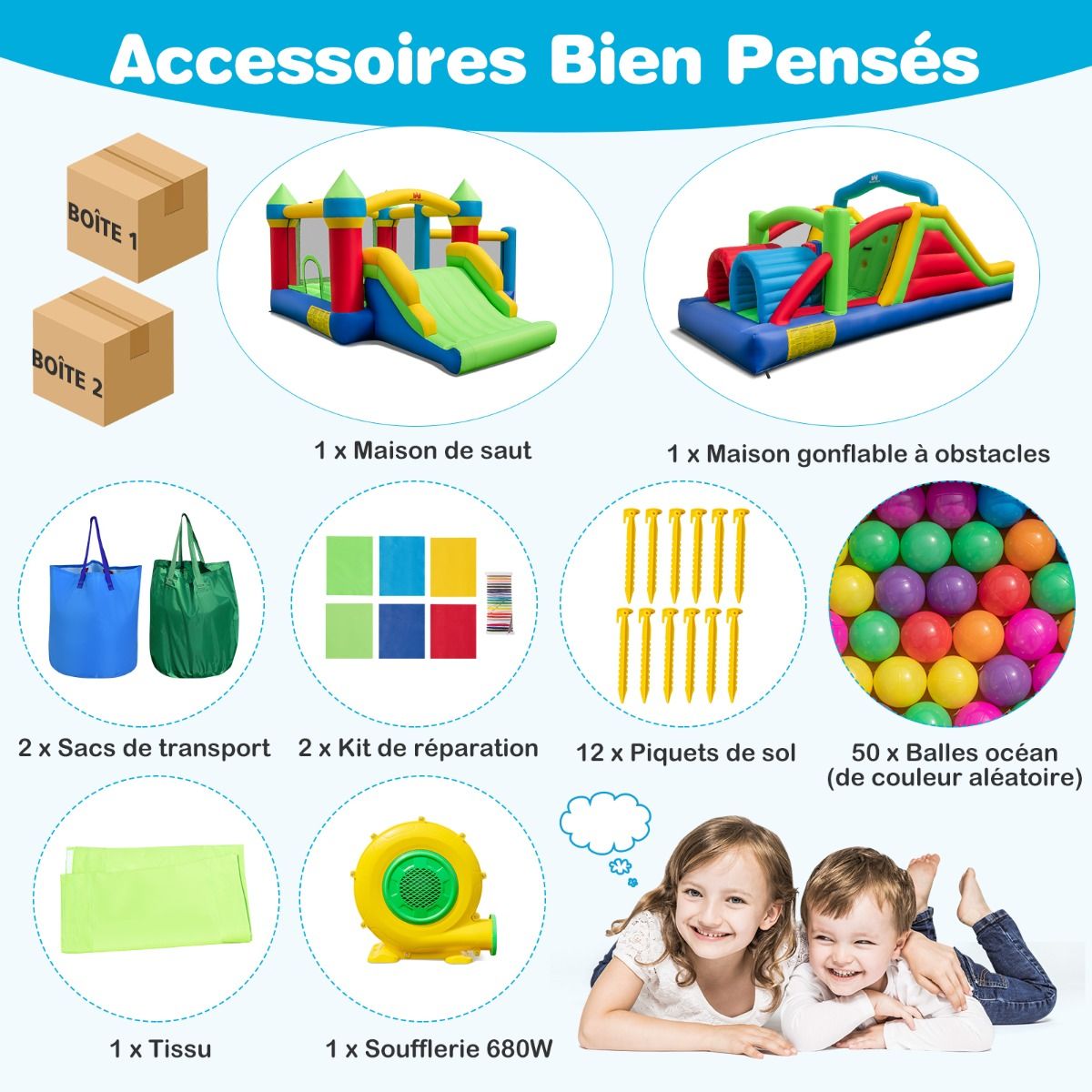 Château Gonflable pour 4 Enfants avec 2 Toboggans Tunnels Zone de Rebond Escalade Obstacles Maison de Jeu avec Souffleur de 680 W - Lidl-Manfred