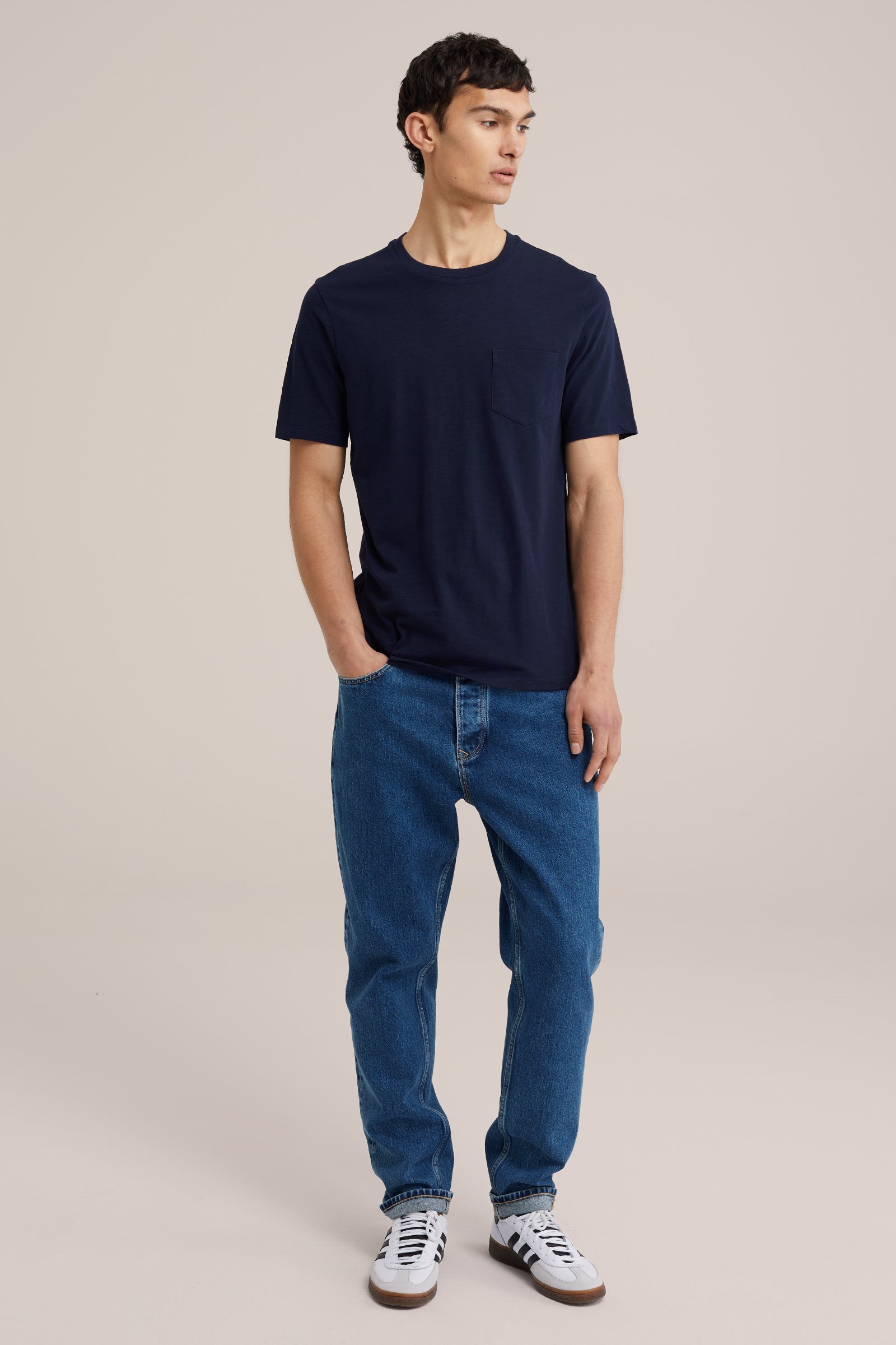 T-shirt met borstzak WE Fashion Donkerblauw
