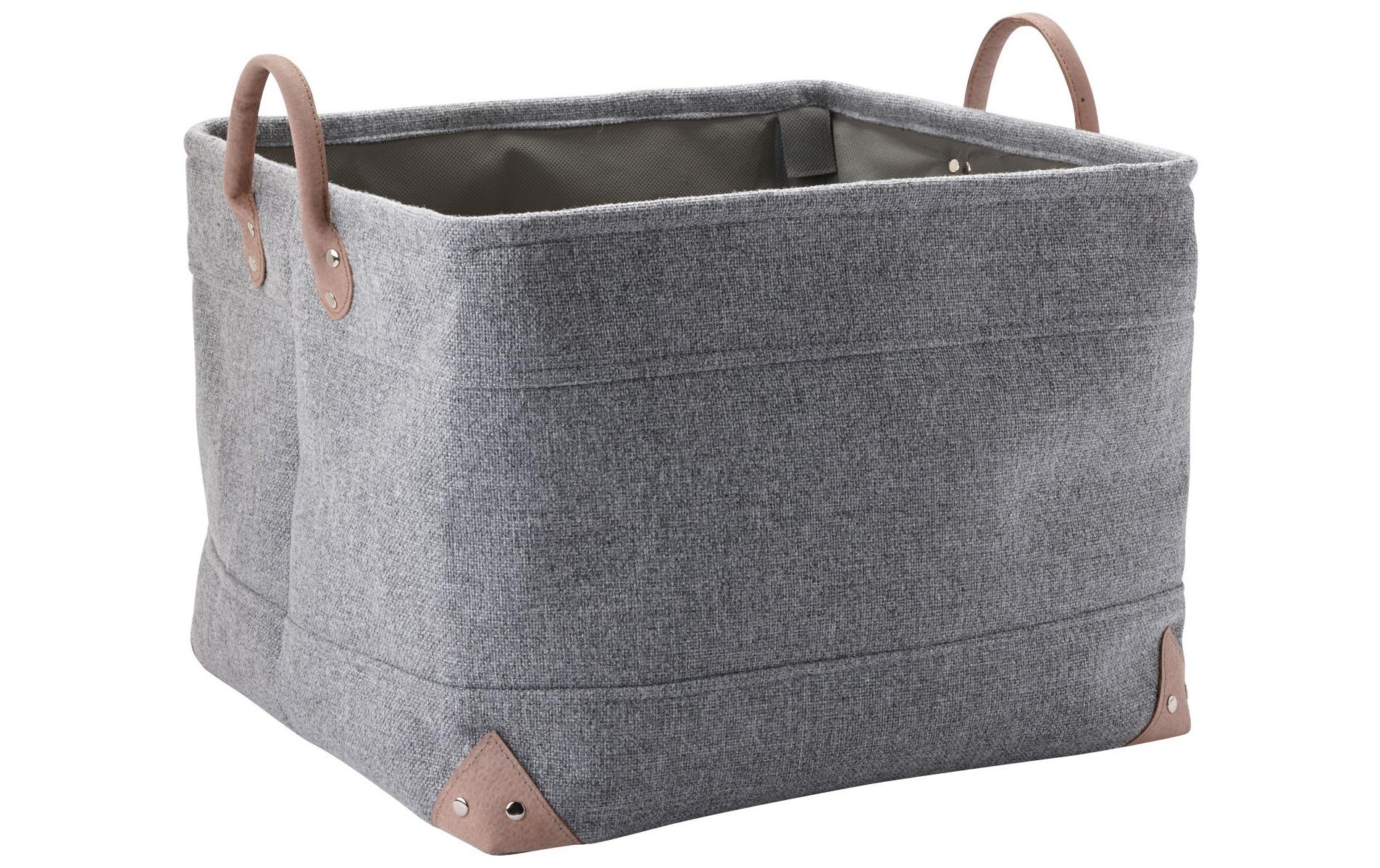 Aufbewahrungskorb Lubin 40 x 40 x 30 cm, GrauStylischer Korb mit Ledergriffen
