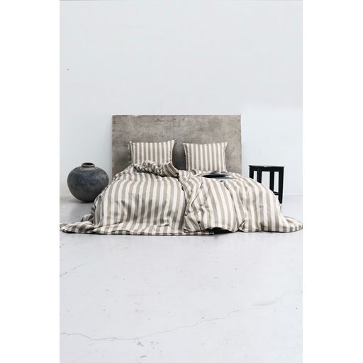 OMHU Blok Strib Sengetøj, Mud/ Off White, 140x200 cm