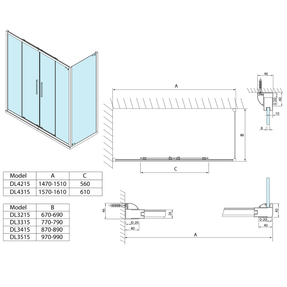 Polysan Lucis zijwand 90cm chroom