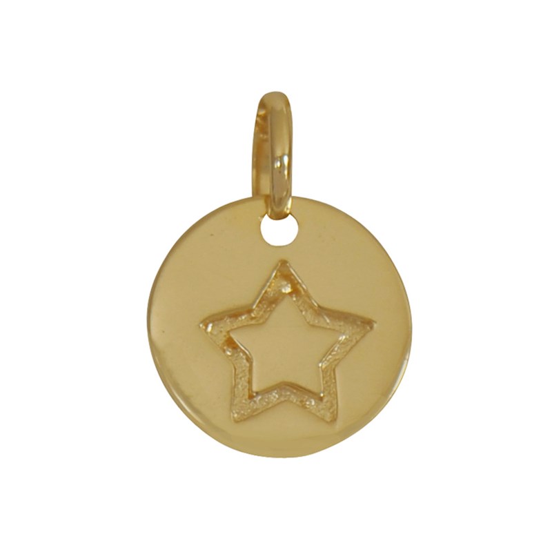 Pendentif Plaqué Or Mini Médaille Ronde Etoile Gravée