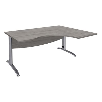 Bureau compact à droite IDRA - L160 cm - Pieds alu - plateau imitation Chêne gris (Pieds de renfort obligatoire à rajouter - non inclus)