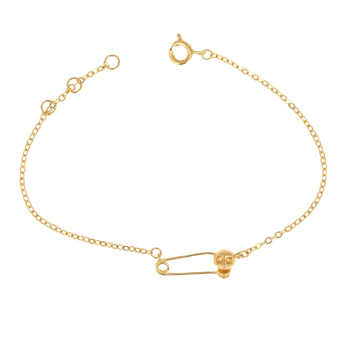 Bracelet plaqué or épingle à nourice tête de mort