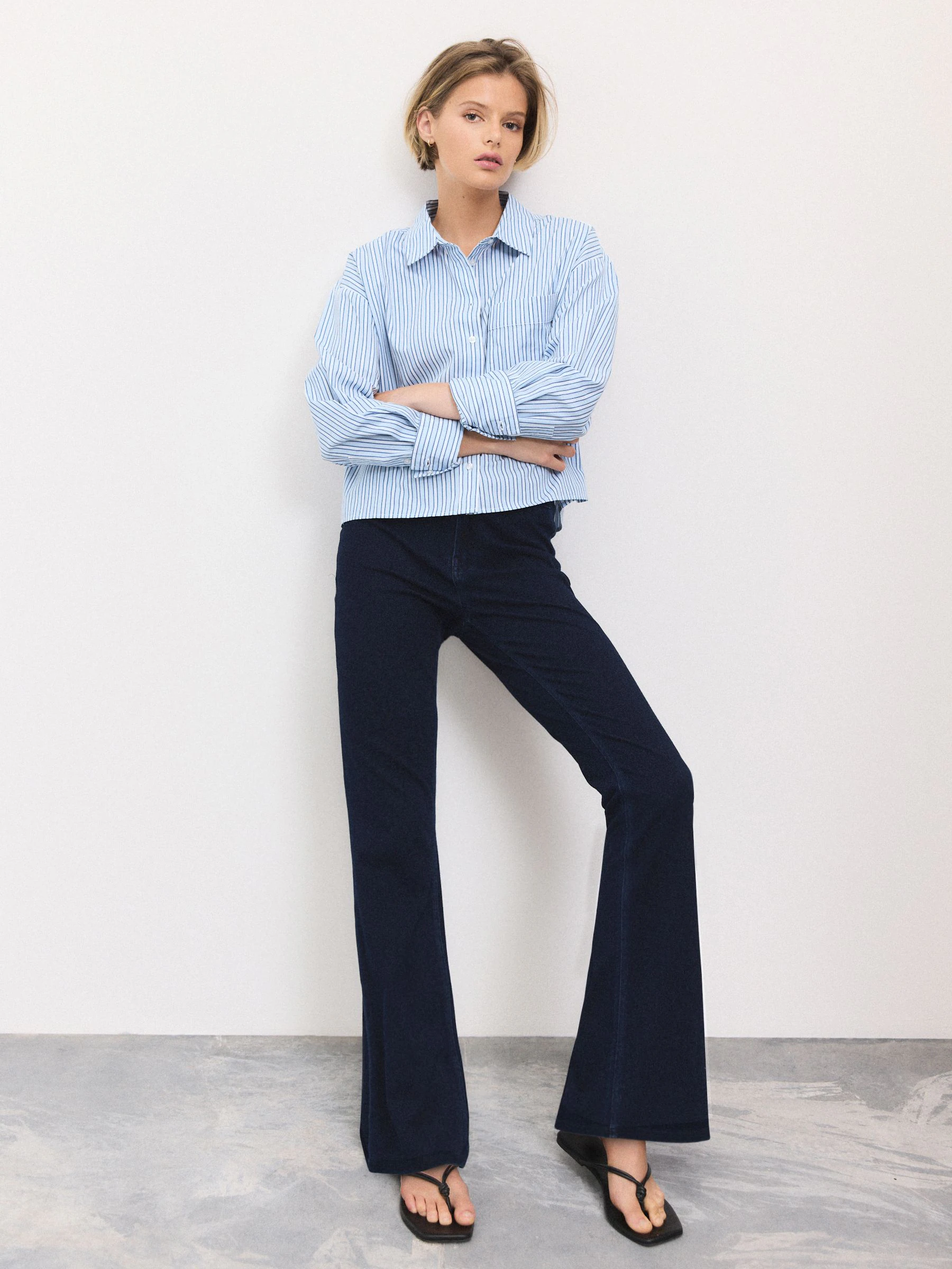 Wassing - Denim jersey legging met uitlopende pijpen