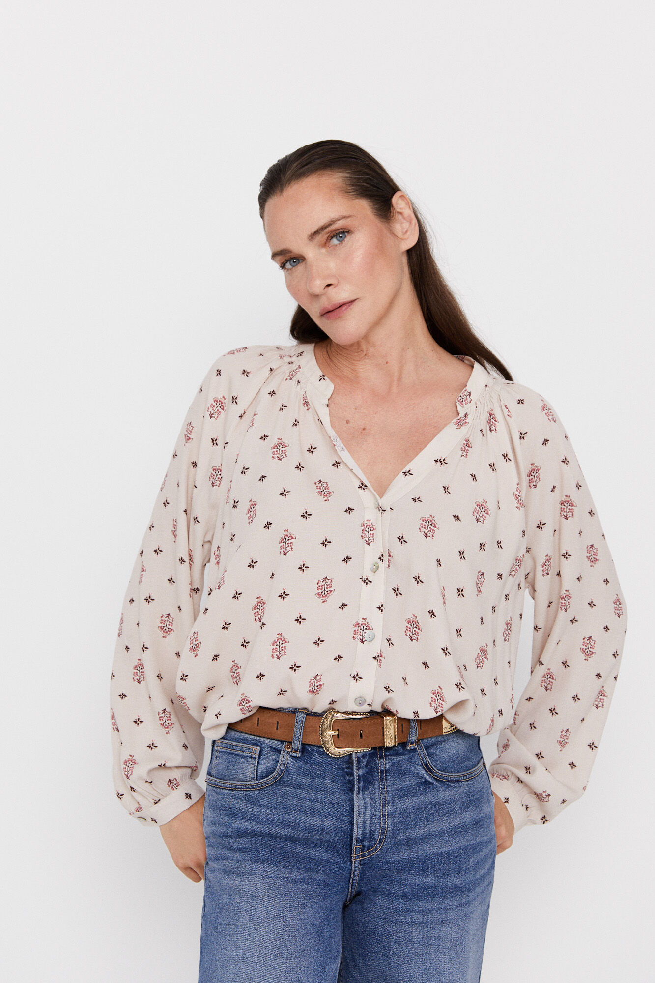 Camisa fluida - Estampa bege
