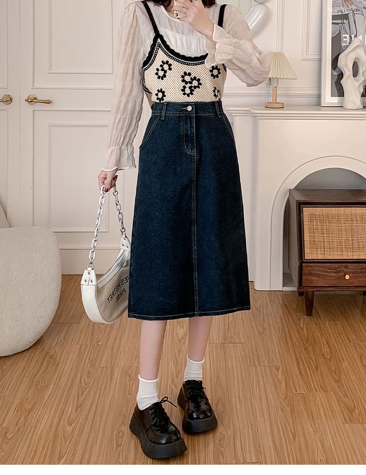 Magimomo - A-lijn denim rok met hoge taille en split aan de achterkant
