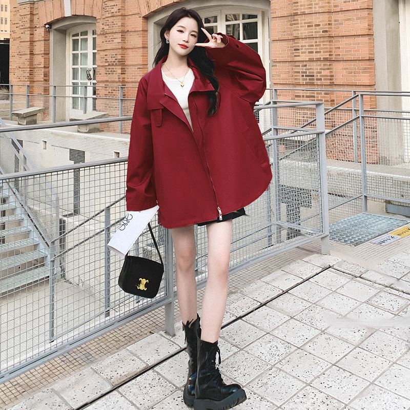 Ango - Trenchcoat met rits en effen opstaande kraag