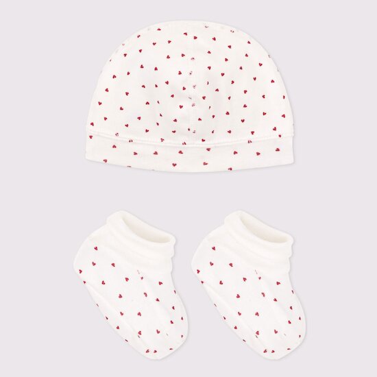 Lot de bonnet et chaussons en coton   Cœurs        de               Petit Bateau