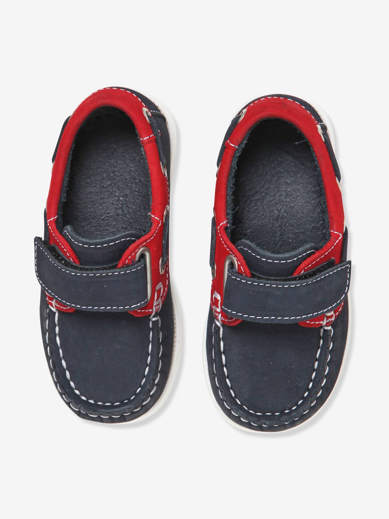 Sapatos náuticos de couro azul-escuro lisos para bebê com estampas.