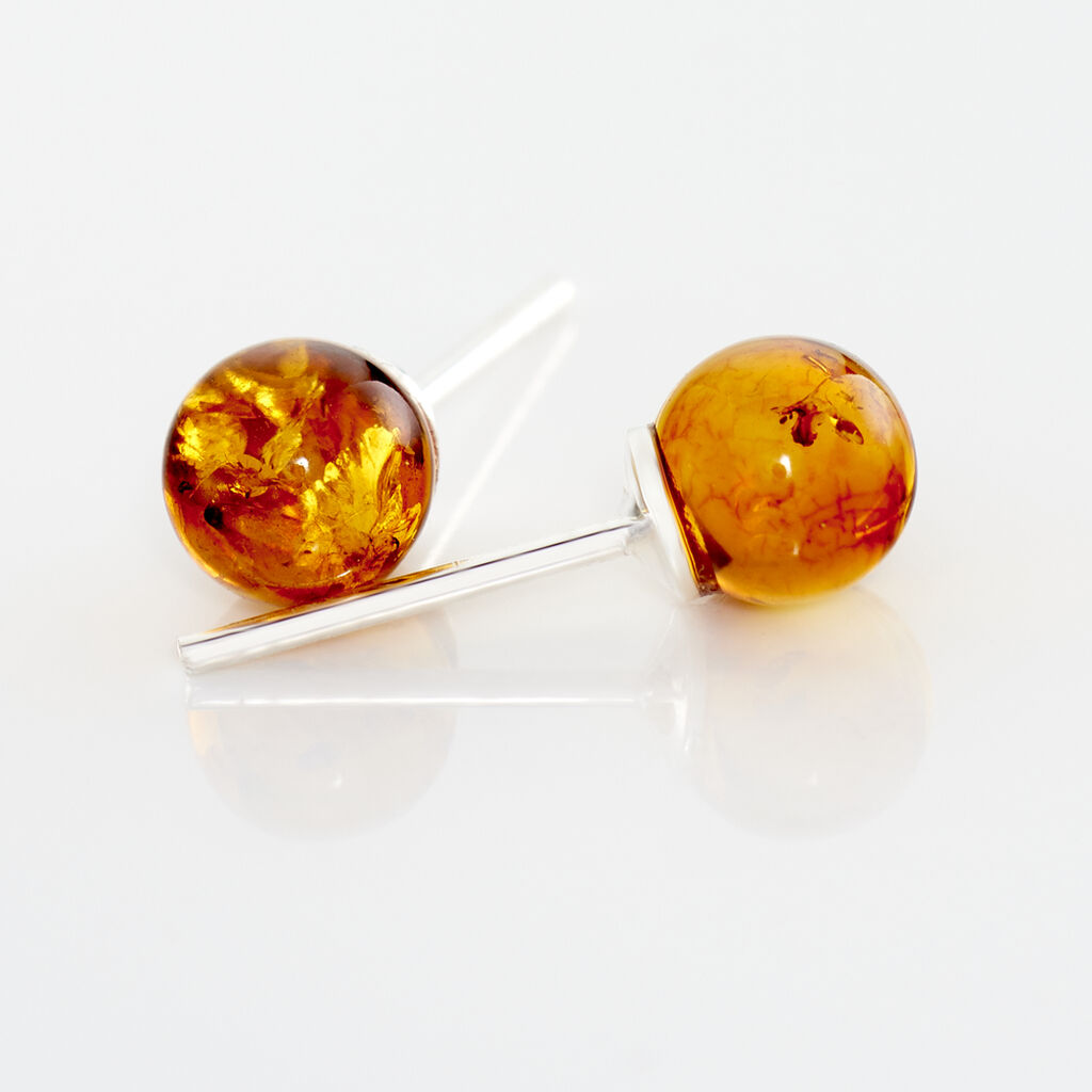 Boucles D'oreilles Puces Brunhild Argent Blanc Ambre