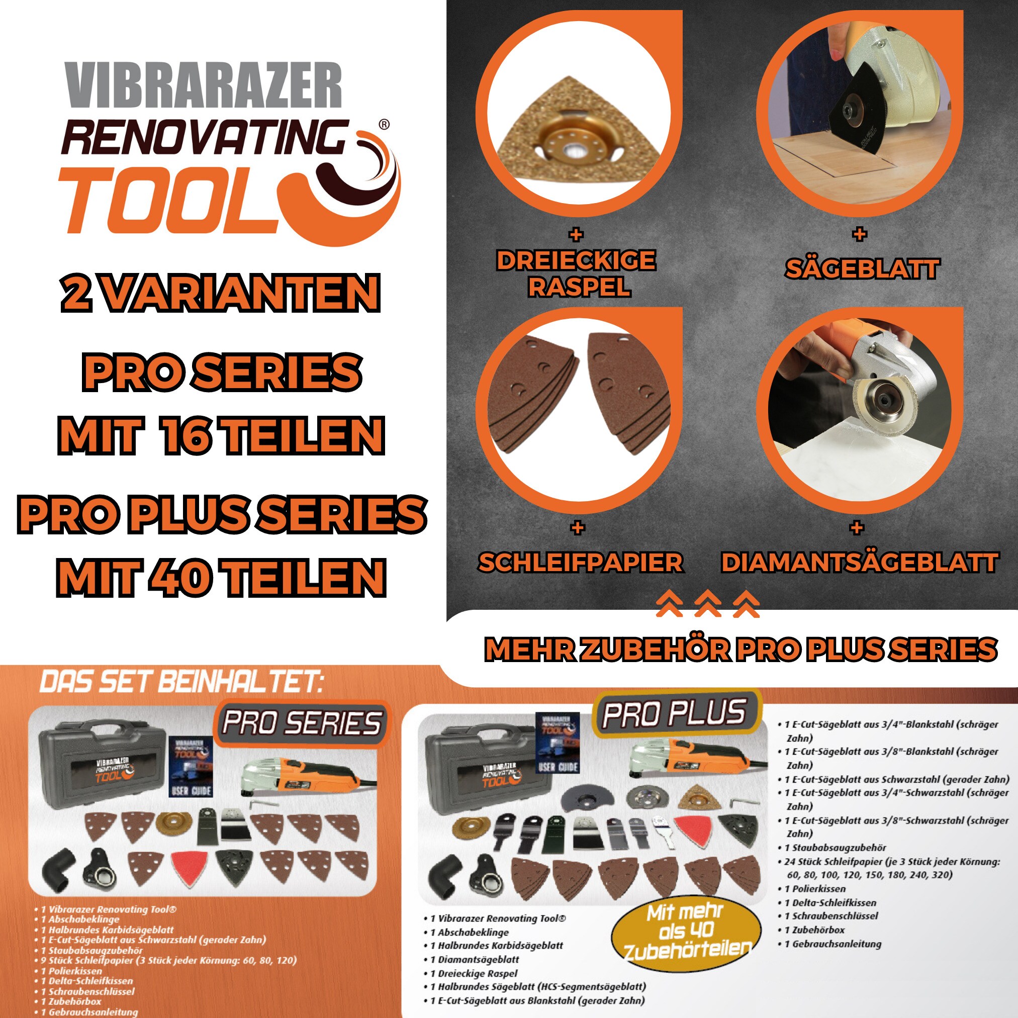 Best Direct® Pro Series Plus - Multitool 40 Teile - oszillierend Vibrarazer Renovating Tool